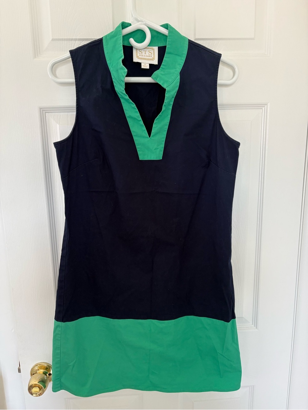 Sail to Sable Navy Dress with Green Trim